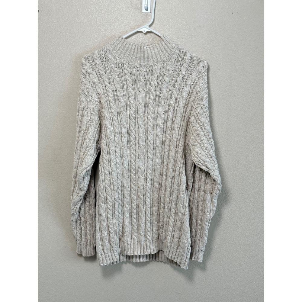 Pendleton Originals Women Large Beige Cable Knit Mock Neck 100% Cotton Sweater